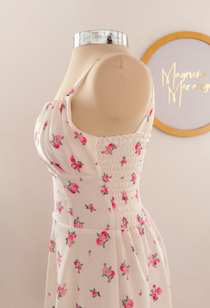Vestido Midi Victoria Flor Blanco para dama, falda de 70cm (de cintura hacia abajo) — Magnolia Morango