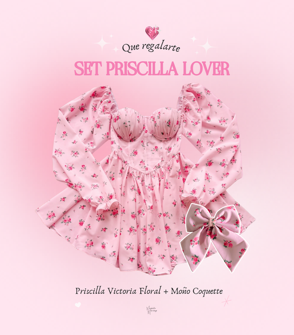Set Priscilla Rosado + Moño Coquette