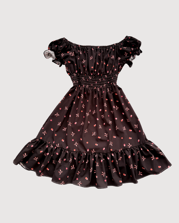 Vestido Polka Negro Moñitos Rosados I