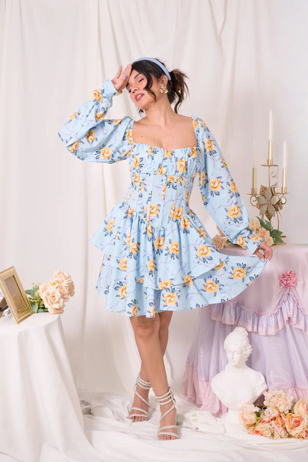 Vestido Corset  Francesca Rosas Powder Blue