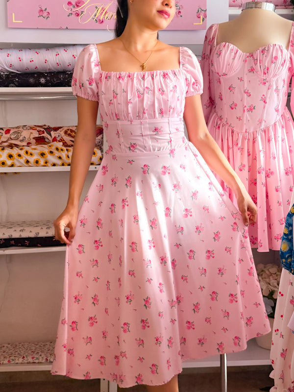 Vestido Midi Leonora Flor Rosada