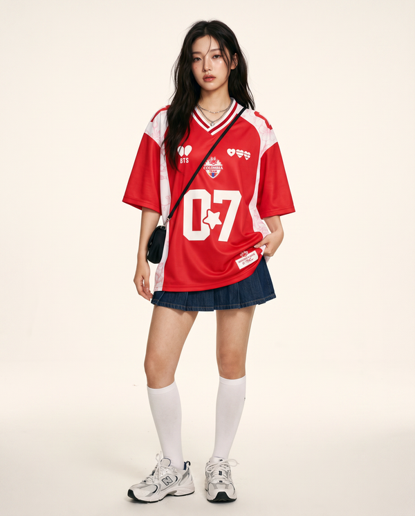Camisa Kpop Romántica Baseball Roja