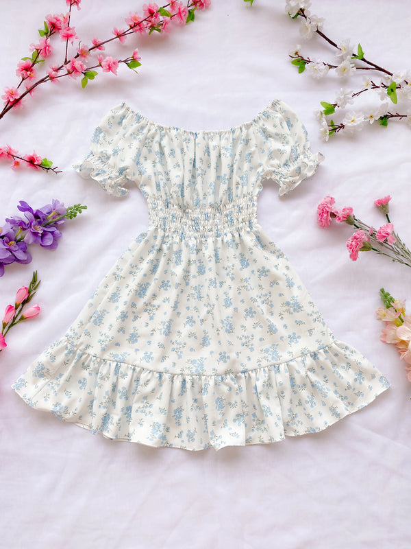 Vestido Polka Blanco Flores Azules