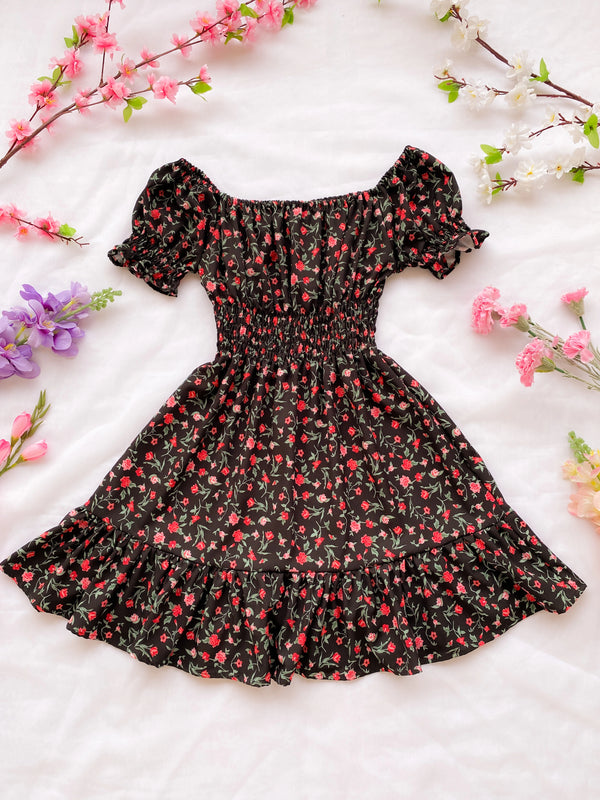 Vestido Polka Negro Flor Vintage