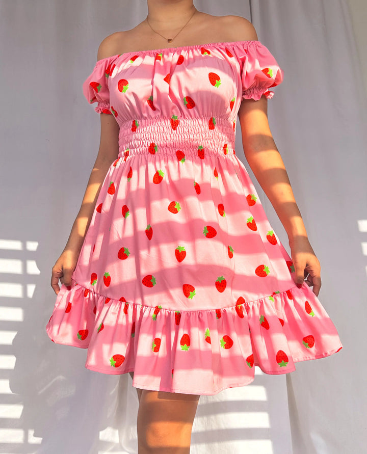 Vestido Polka Fresa Rosa