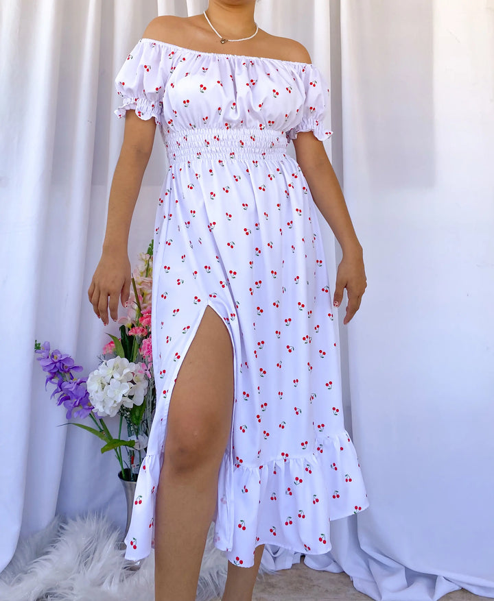 Vestido Polka Midi Cereza Blanco