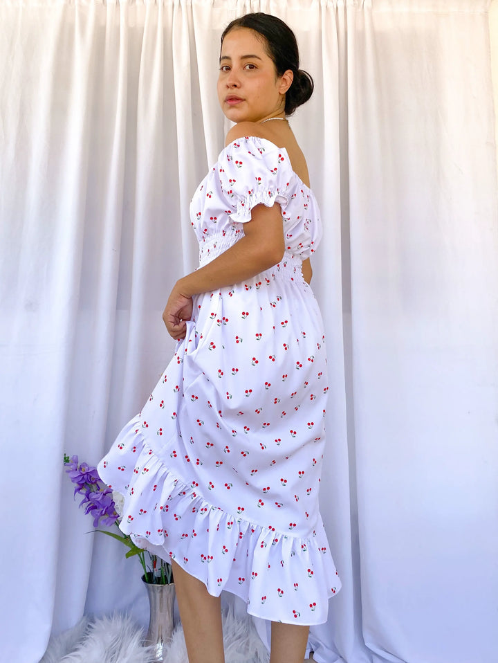 Vestido Polka Midi Cereza Blanco