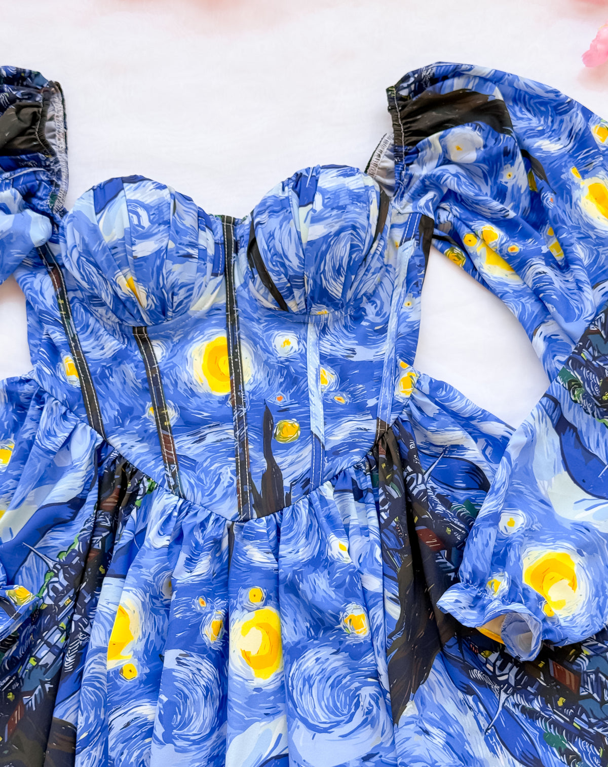 Vestido Priscilla Noche Estrellada de VanGogh 2.0 para dama, falda amplia — Magnolia Morango
