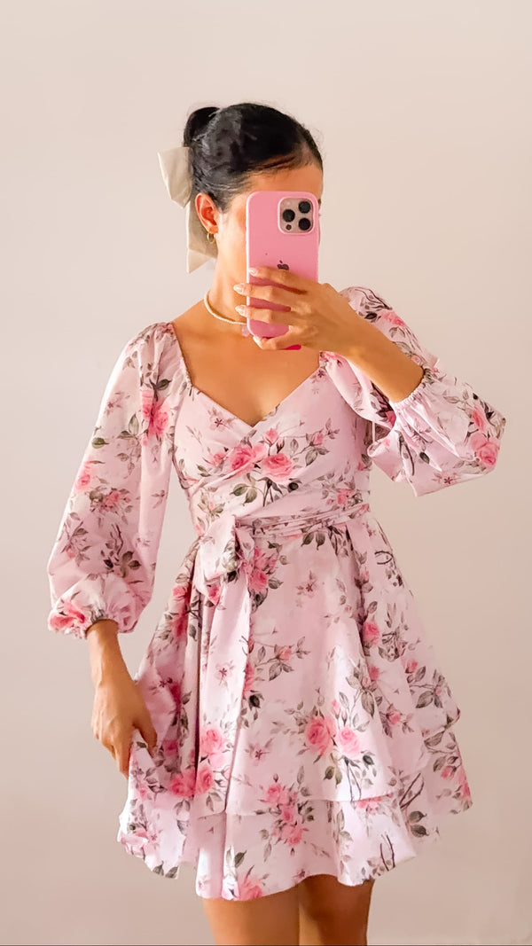 Vestido Mai Flor Rosa Grande