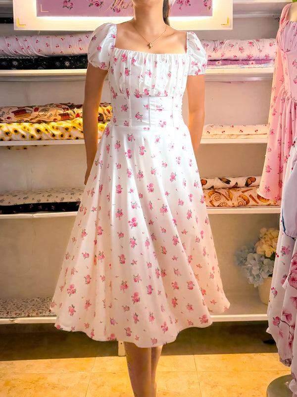 Vestido Midi Leonora Flor Victoria Blanco